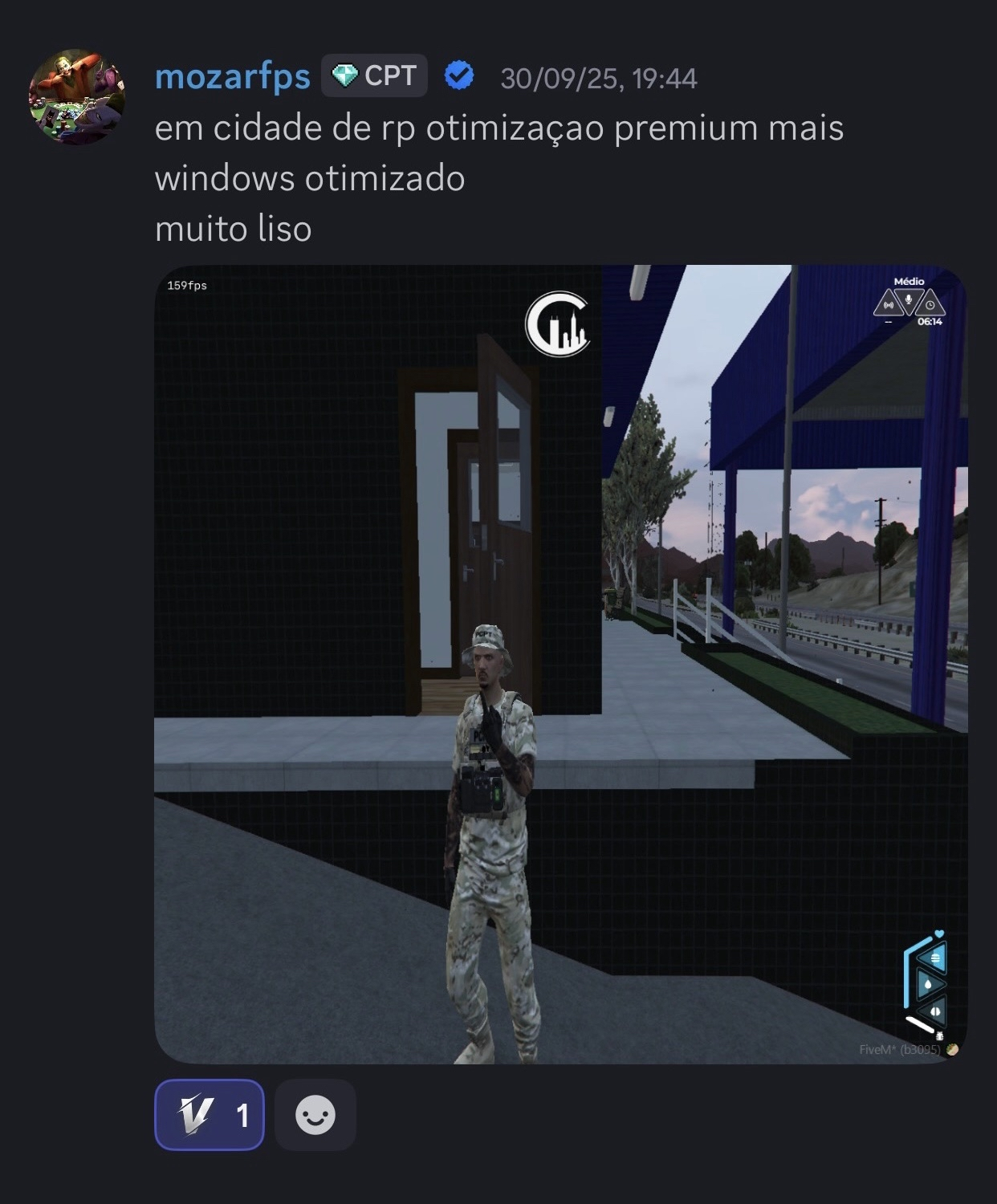 Print do feedback do cliente mozarfps sobre otimização premium