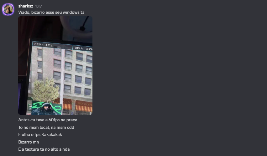 Print mostrando ganho de FPS após a otimização